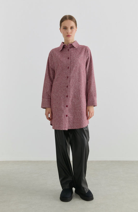 Oversize Bordo Tüvit Gömlek Ceket - Fatma Atasoy