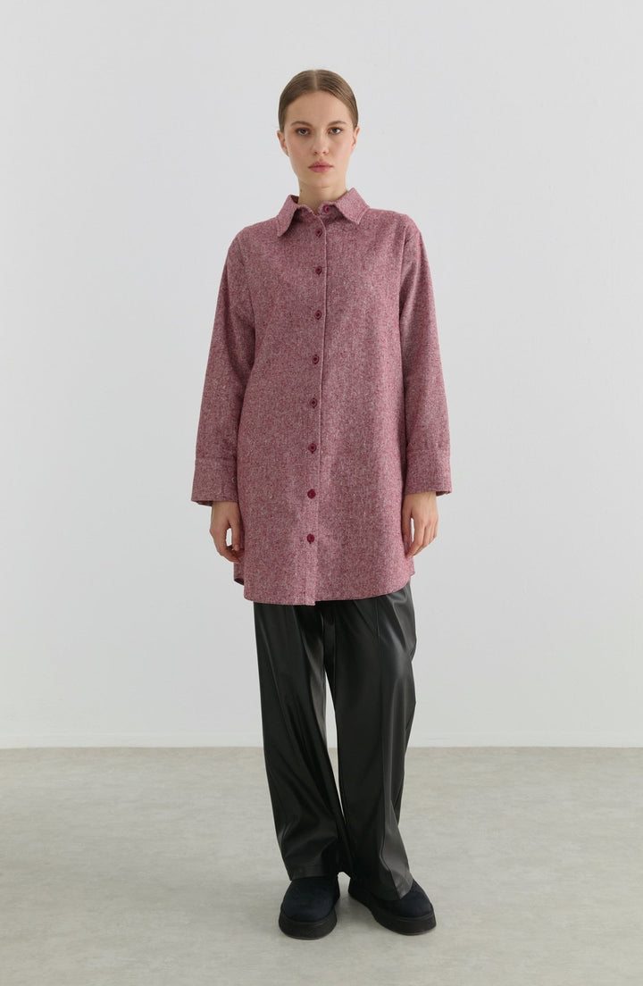 Oversize Bordo Tüvit Gömlek Ceket - Fatma Atasoy