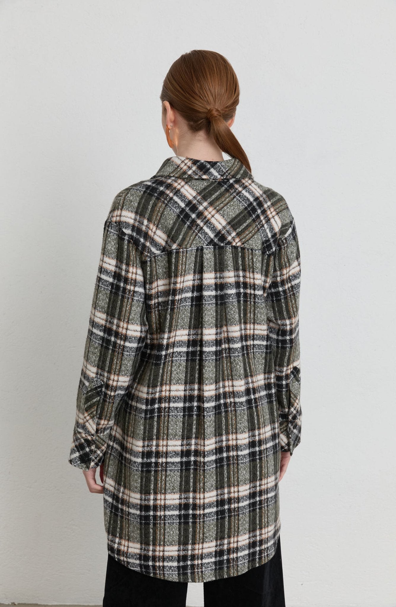 Oversize Haki Ekose Kaşe Gömlek Ceket - Fatma Atasoy