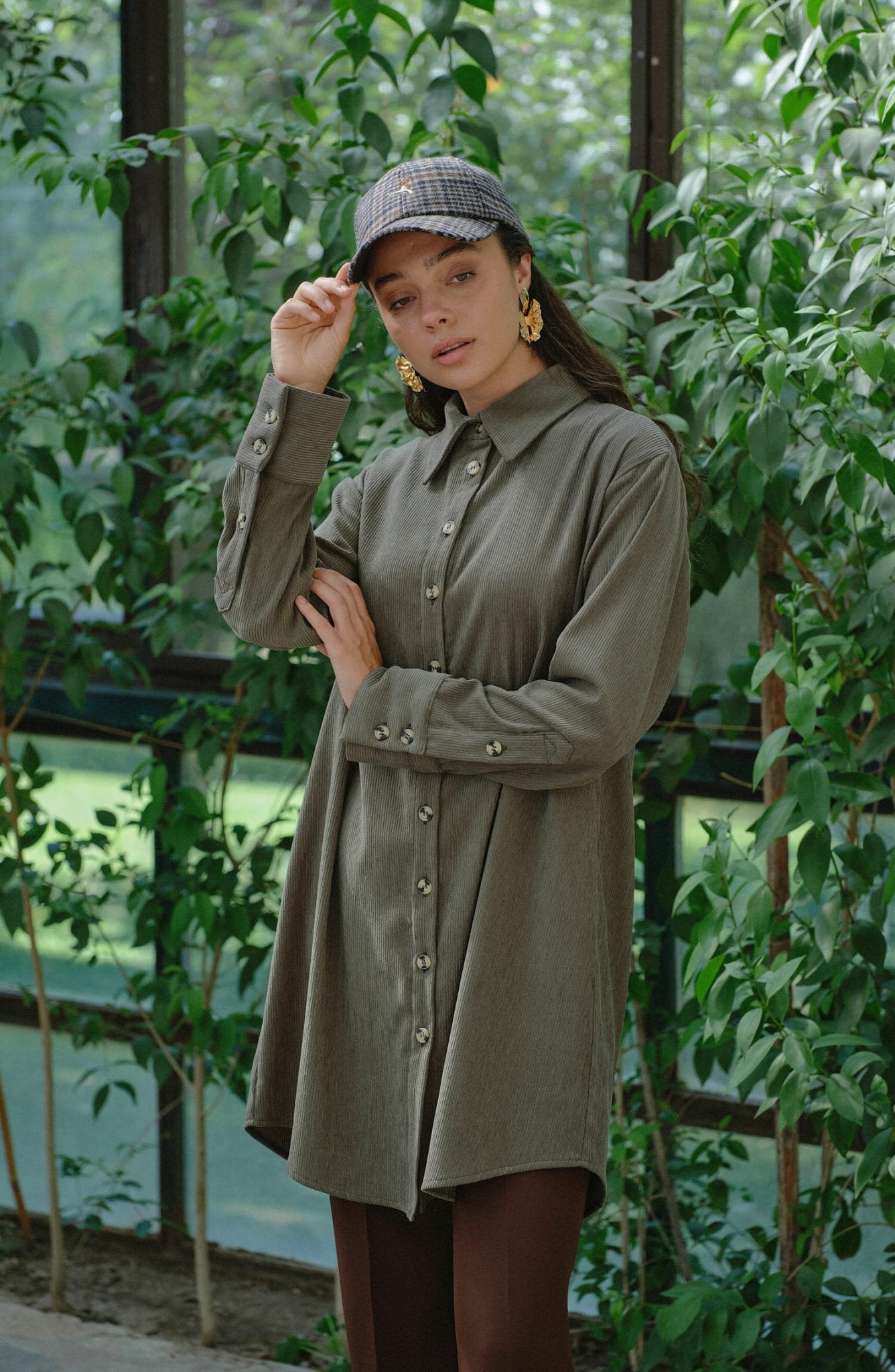 Oversize Haki Kadife Gömlek Ceket - Fatma Atasoy