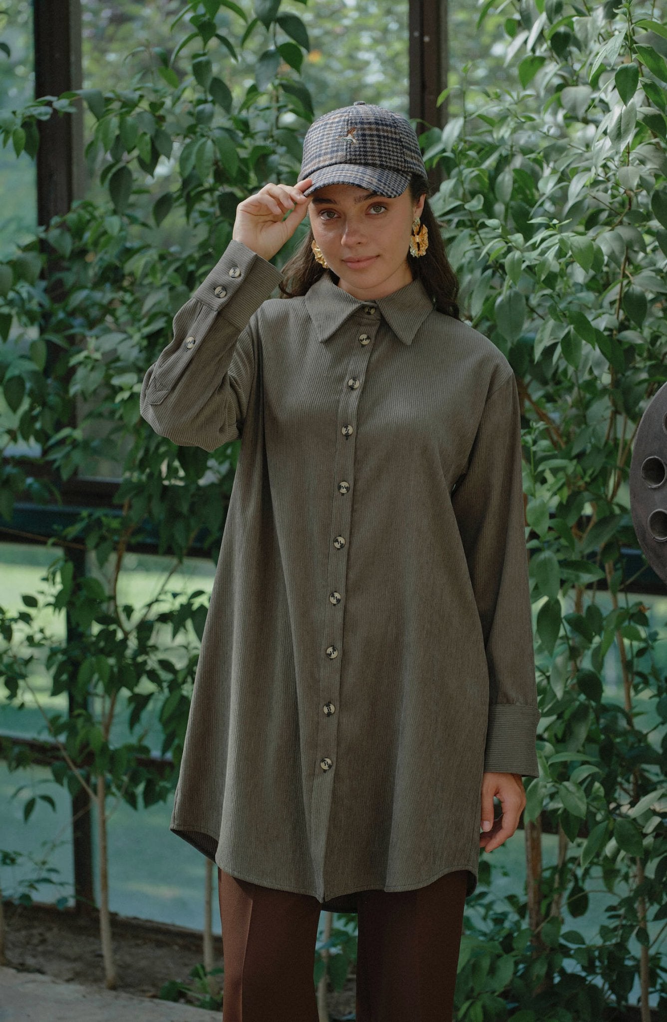 Oversize Haki Kadife Gömlek Ceket - Fatma Atasoy