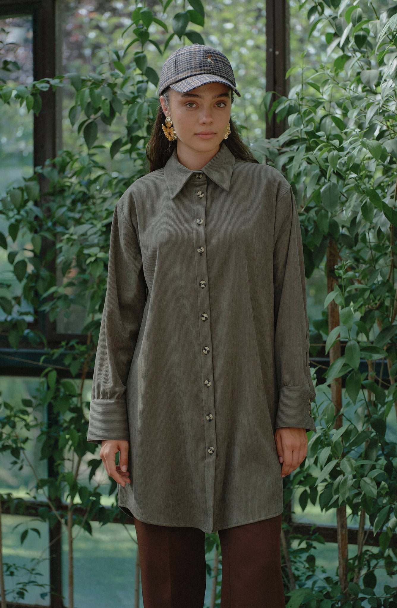 Oversize Haki Kadife Gömlek Ceket - Fatma Atasoy