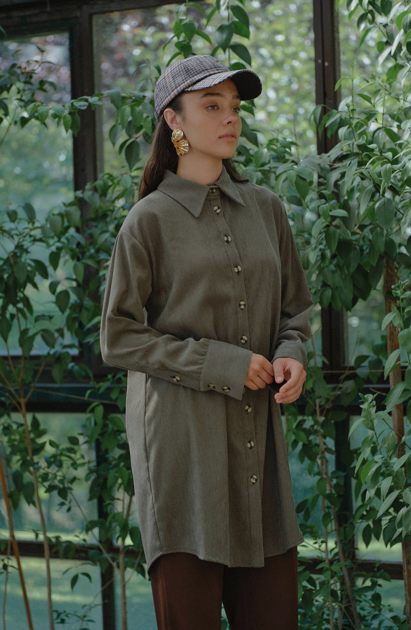Oversize Haki Kadife Gömlek Ceket - Fatma Atasoy