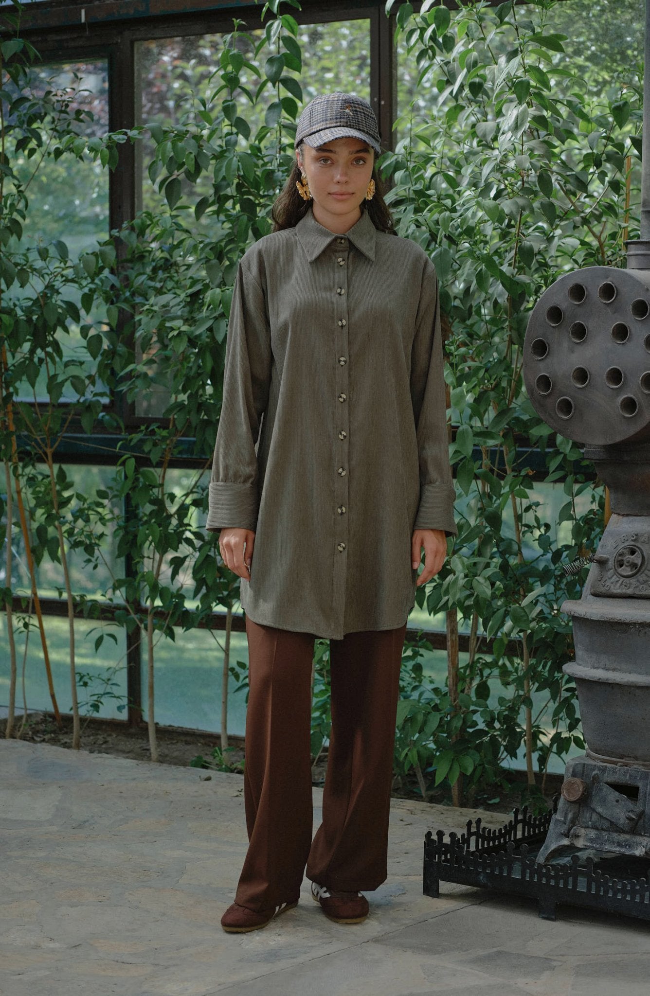 Oversize Haki Kadife Gömlek Ceket - Fatma Atasoy