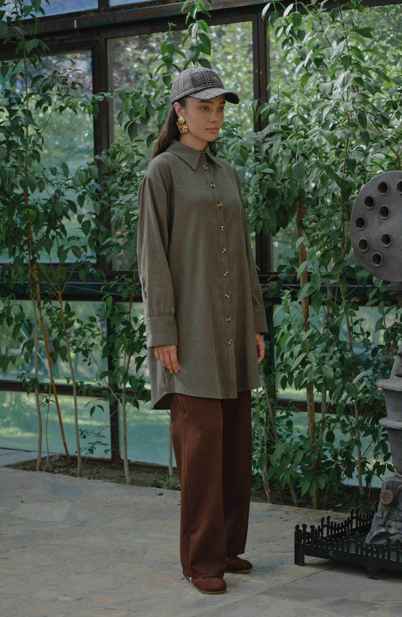Oversize Haki Kadife Gömlek Ceket - Fatma Atasoy