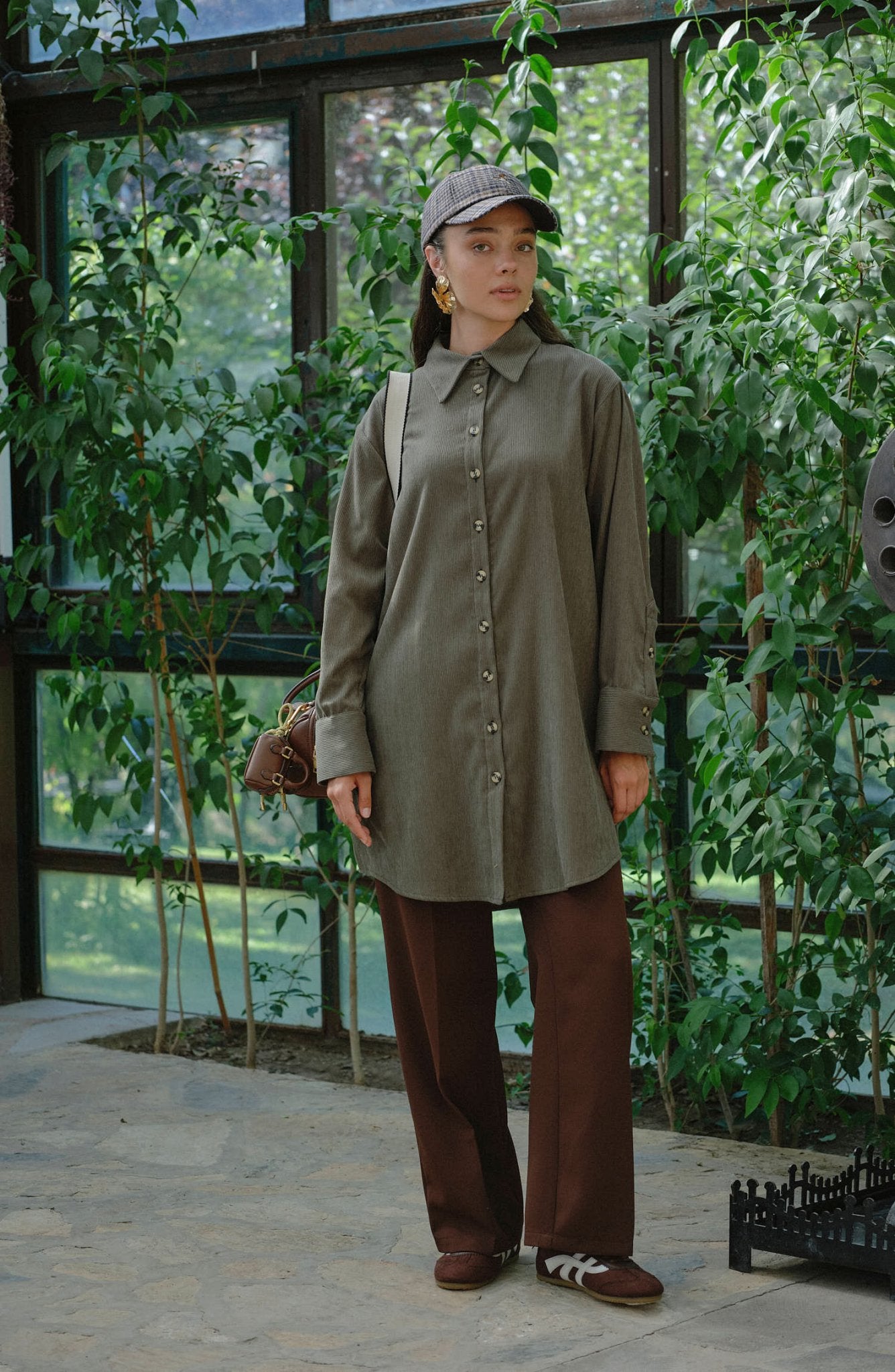 Oversize Haki Kadife Gömlek Ceket - Fatma Atasoy