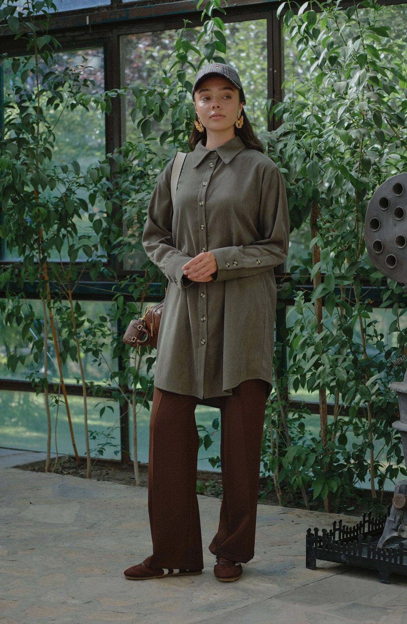 Oversize Haki Kadife Gömlek Ceket - Fatma Atasoy