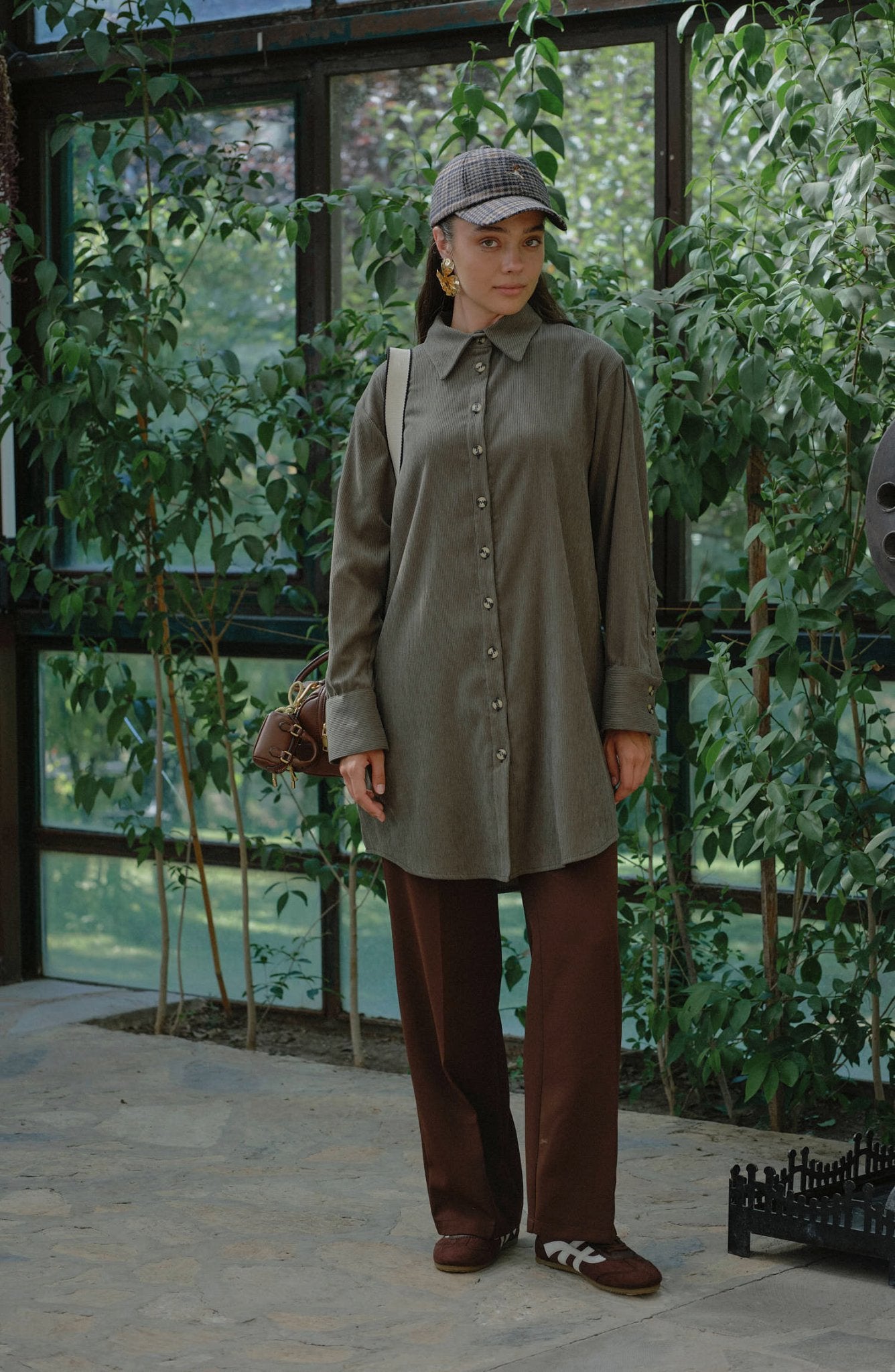 Oversize Haki Kadife Gömlek Ceket - Fatma Atasoy