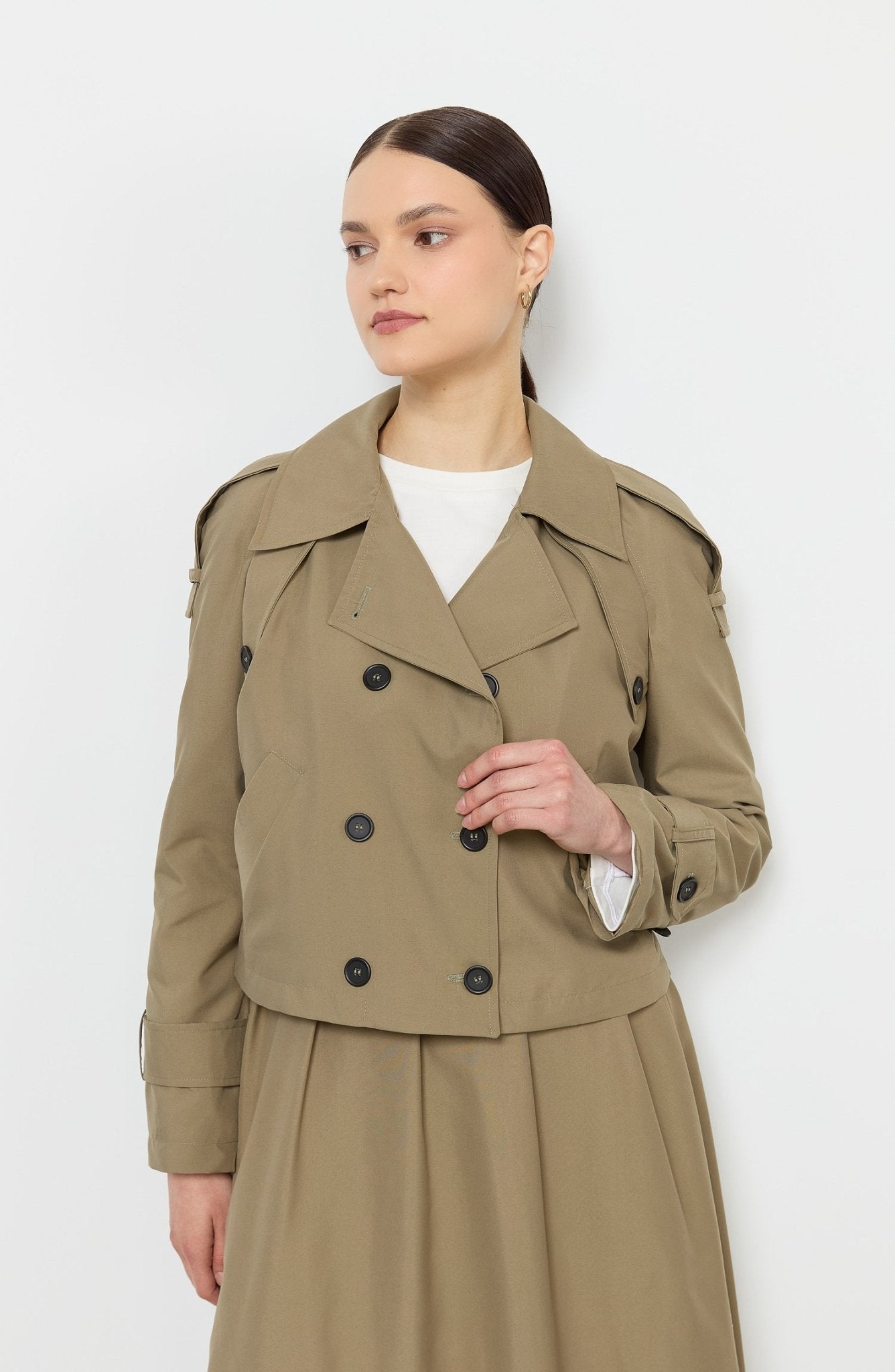 Oversize Haki Kısa Trençkot - Fatma Atasoy