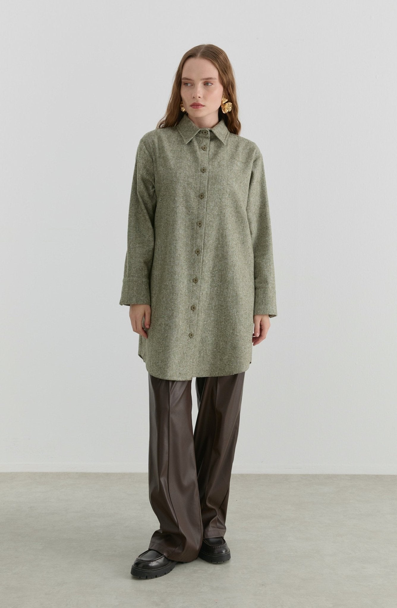 Oversize Haki Tüvit Gömlek Ceket - Fatma Atasoy