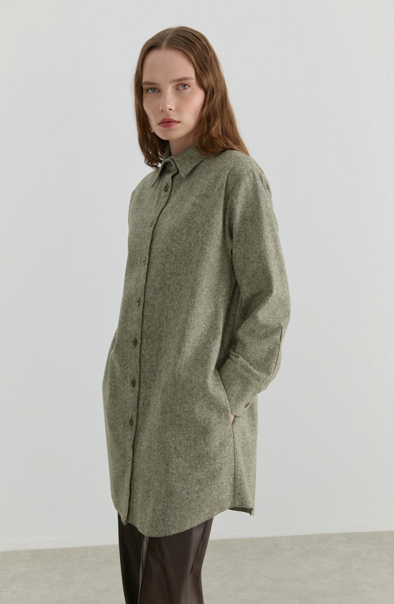 Oversize Haki Tüvit Gömlek Ceket - Fatma Atasoy