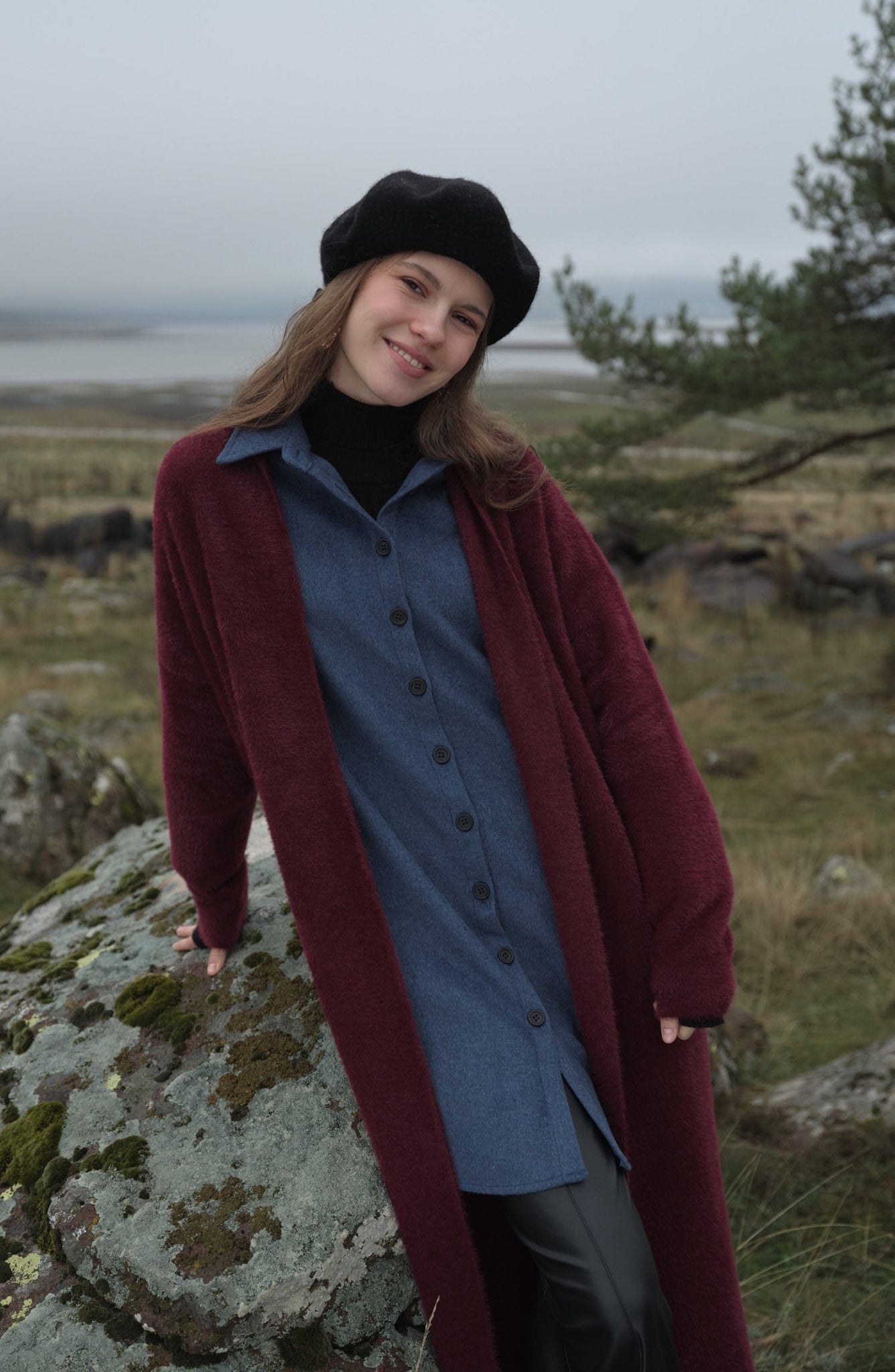 Oversize İndigo Kaşe Gömlek Ceket - Fatma Atasoy