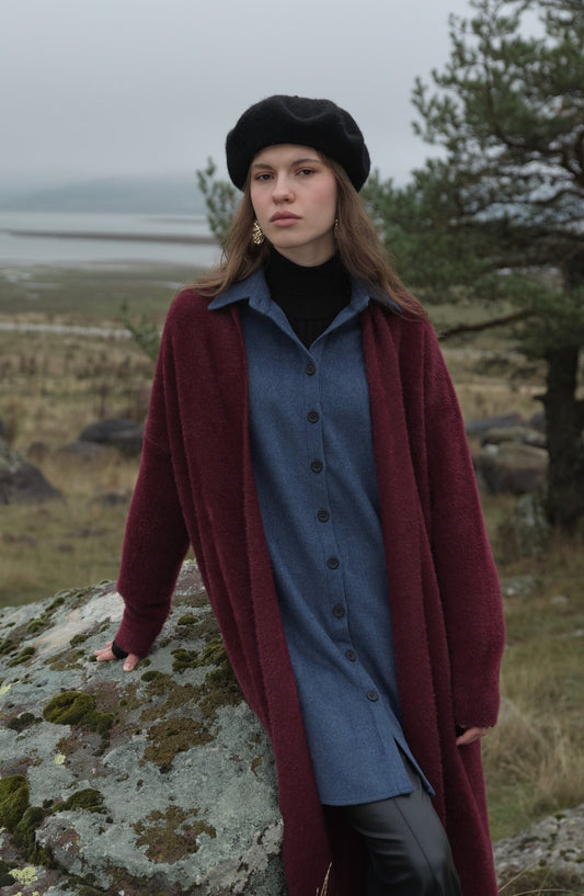 Oversize İndigo Kaşe Gömlek Ceket - Fatma Atasoy