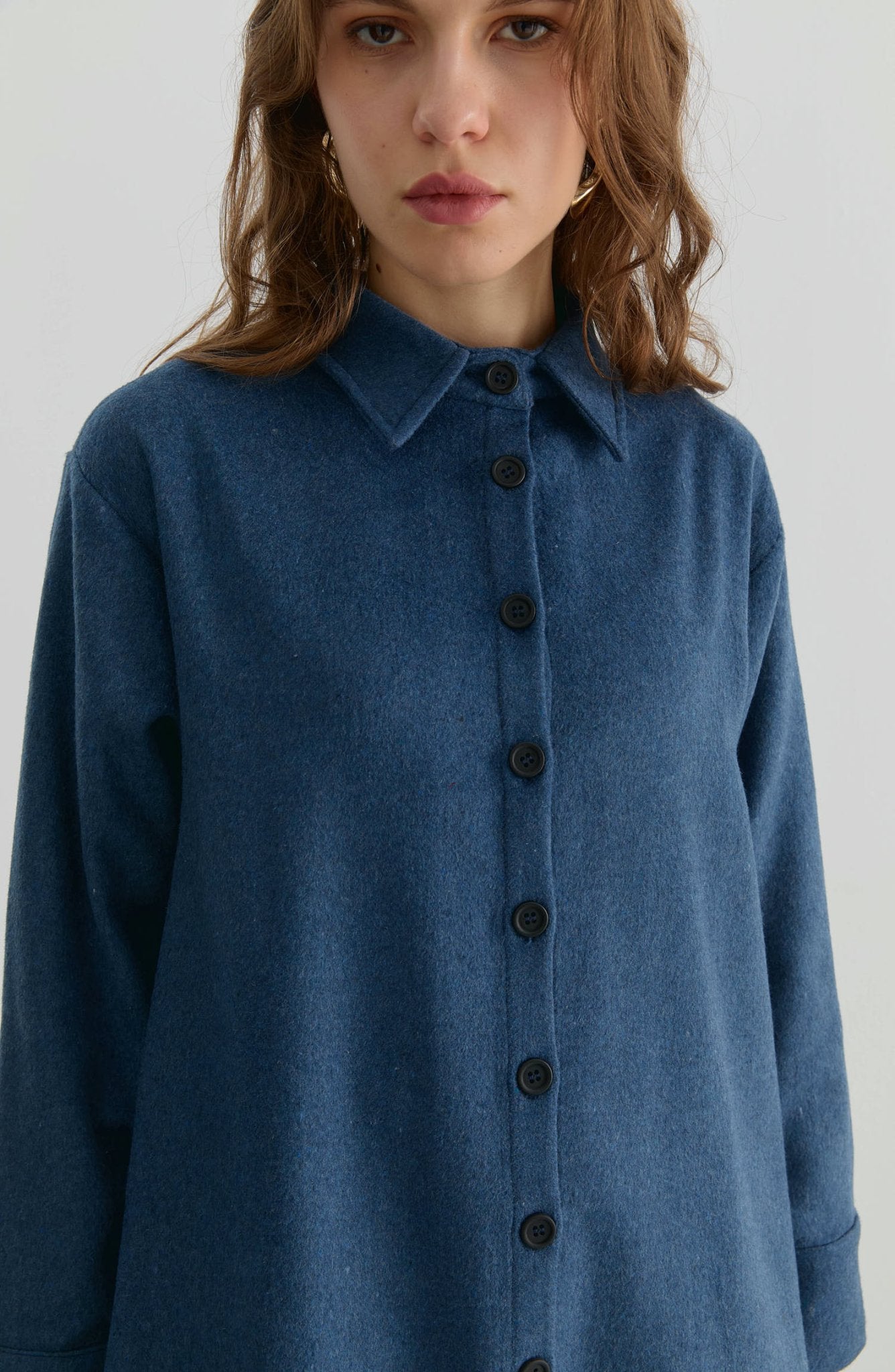 Oversize İndigo Kaşe Gömlek Ceket - Fatma Atasoy