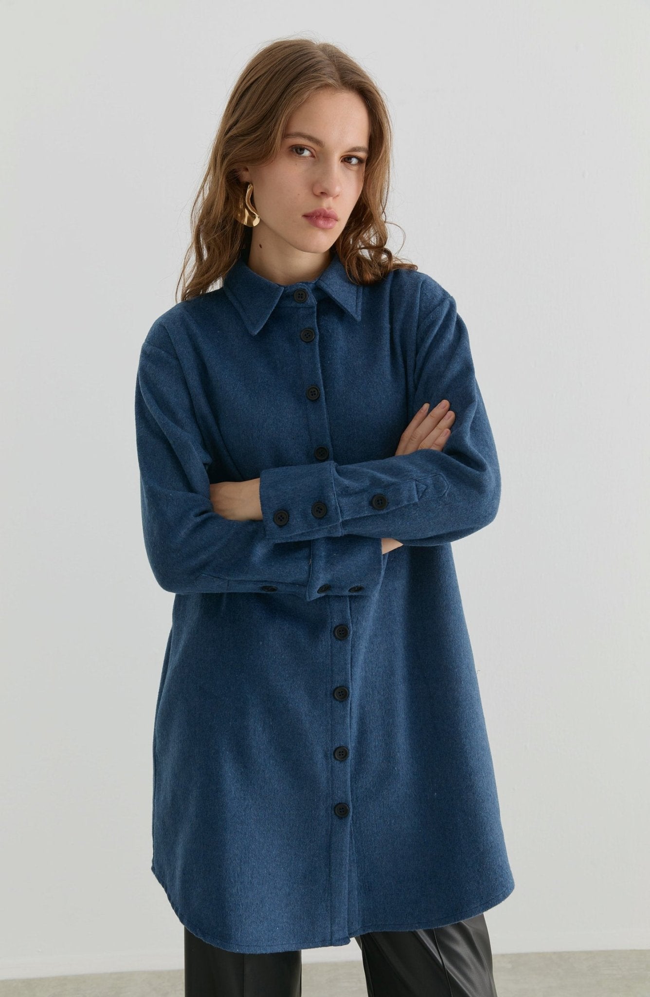 Oversize İndigo Kaşe Gömlek Ceket - Fatma Atasoy