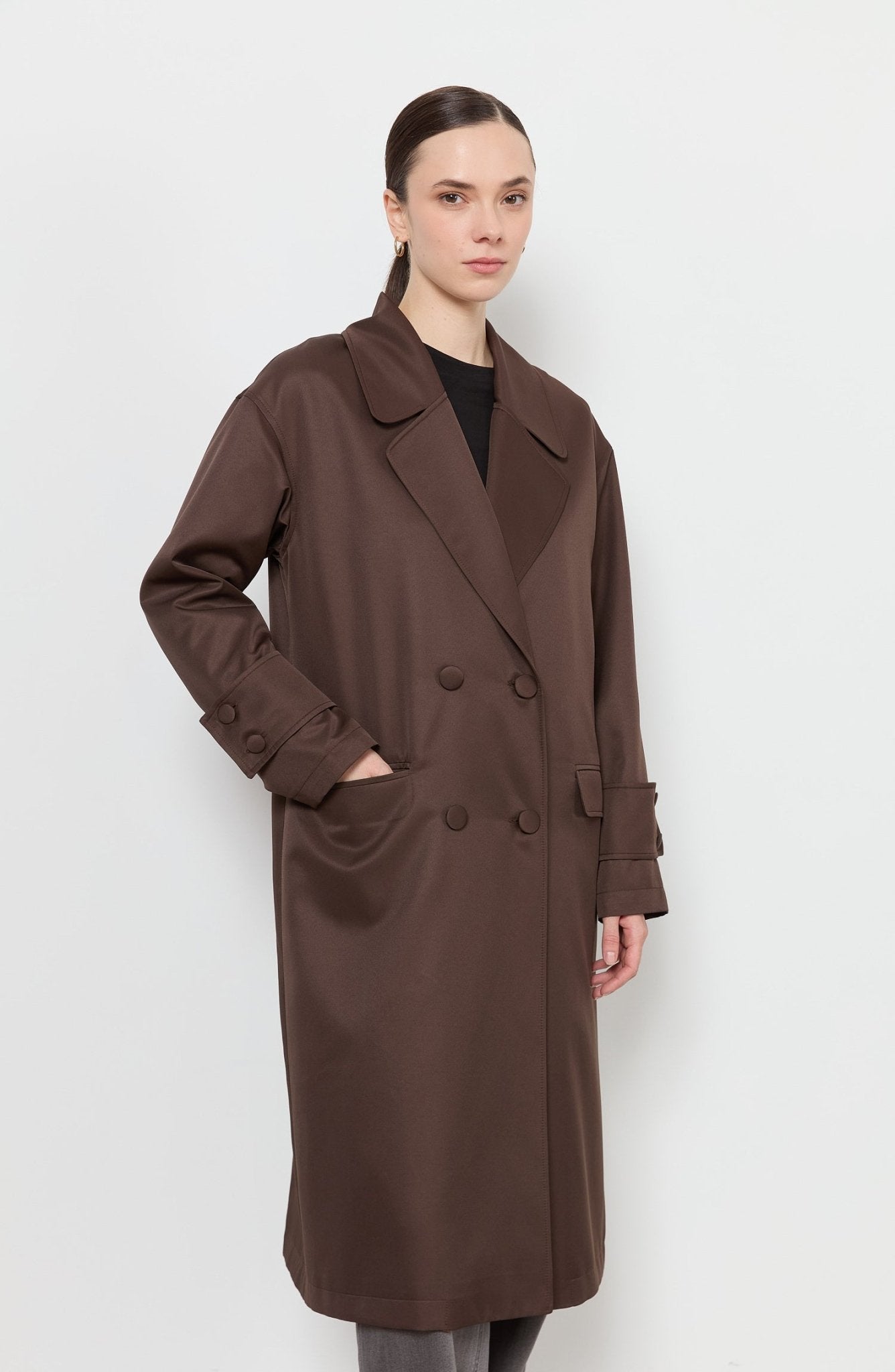Oversize Kahve Atkılı Trençkot - Fatma Atasoy