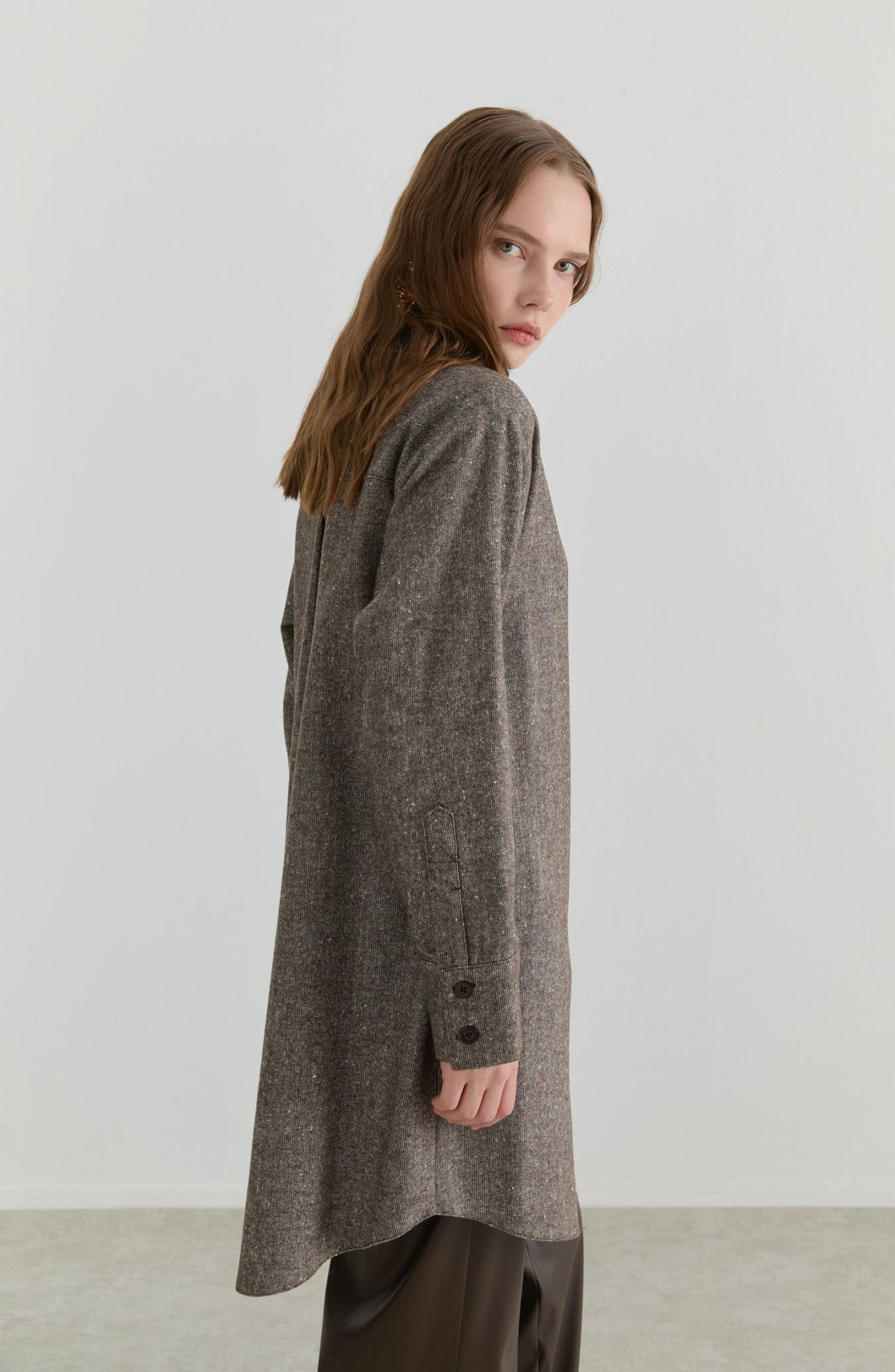 Oversize Kahverengi Tüvit Gömlek Ceket - Fatma Atasoy