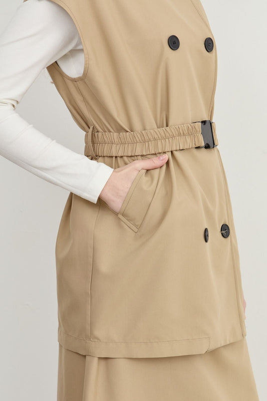 Oversize Kemerli Midi Yelek Sütlü Kahve - Fatma Atasoy