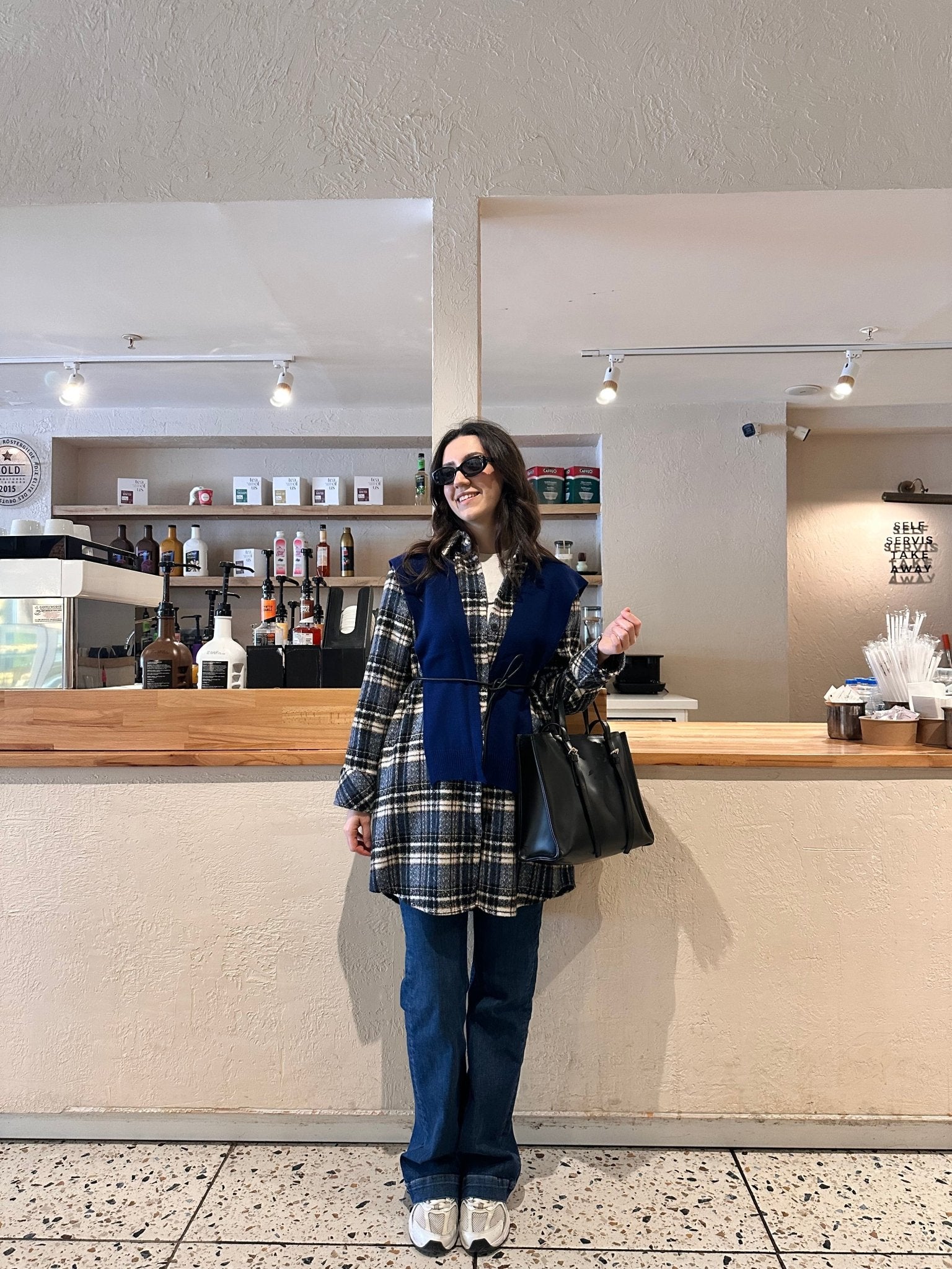 Oversize Lacivert Ekose Kaşe Gömlek Ceket - Fatma Atasoy