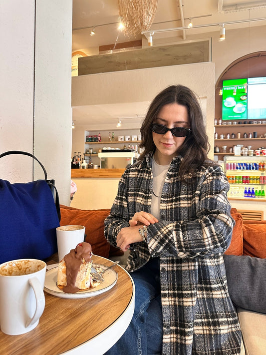 Oversize Lacivert Ekose Kaşe Gömlek Ceket - Fatma Atasoy