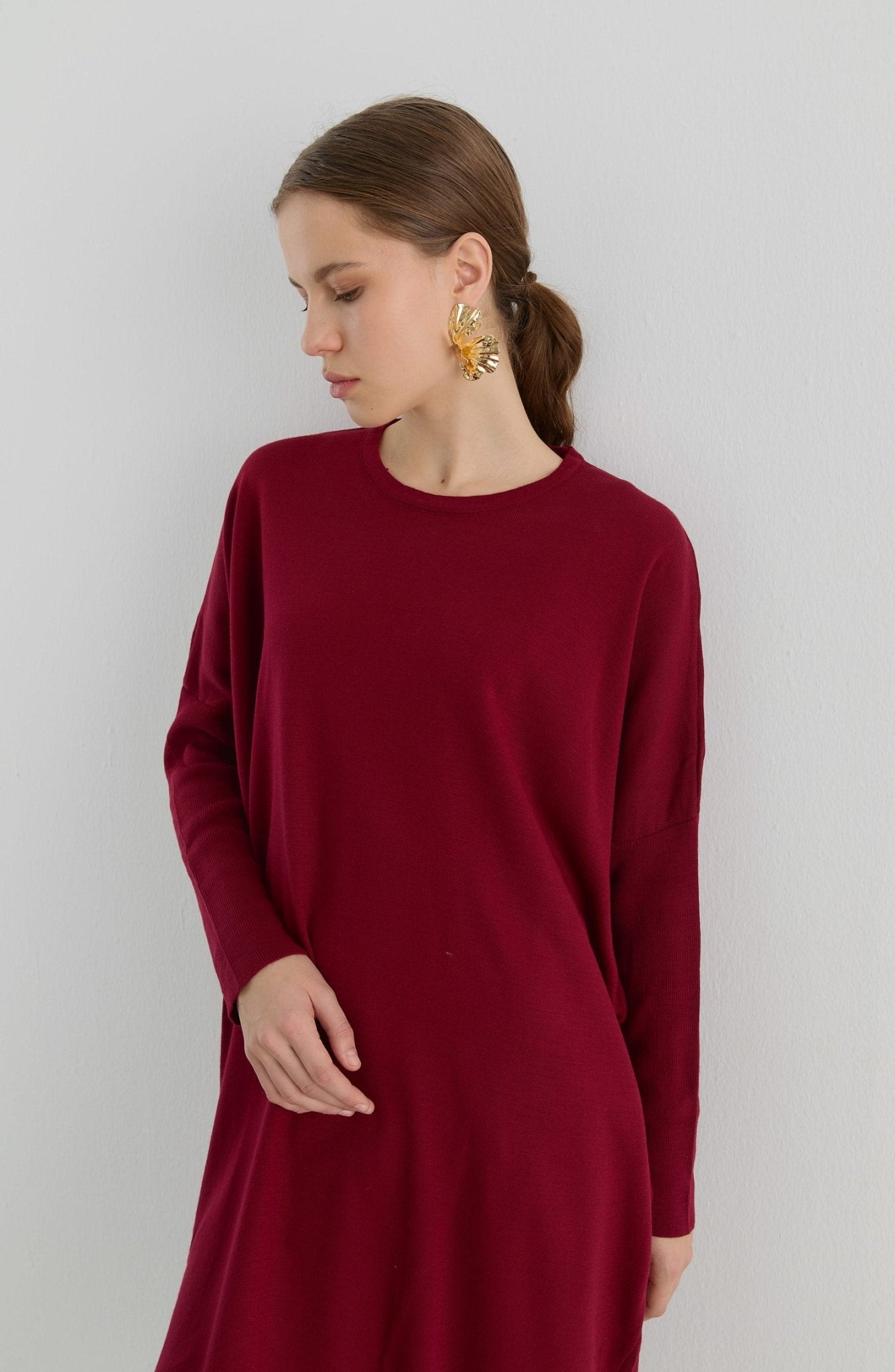 Oversize Maksi Bordo Triko Tunik - Fatma Atasoy