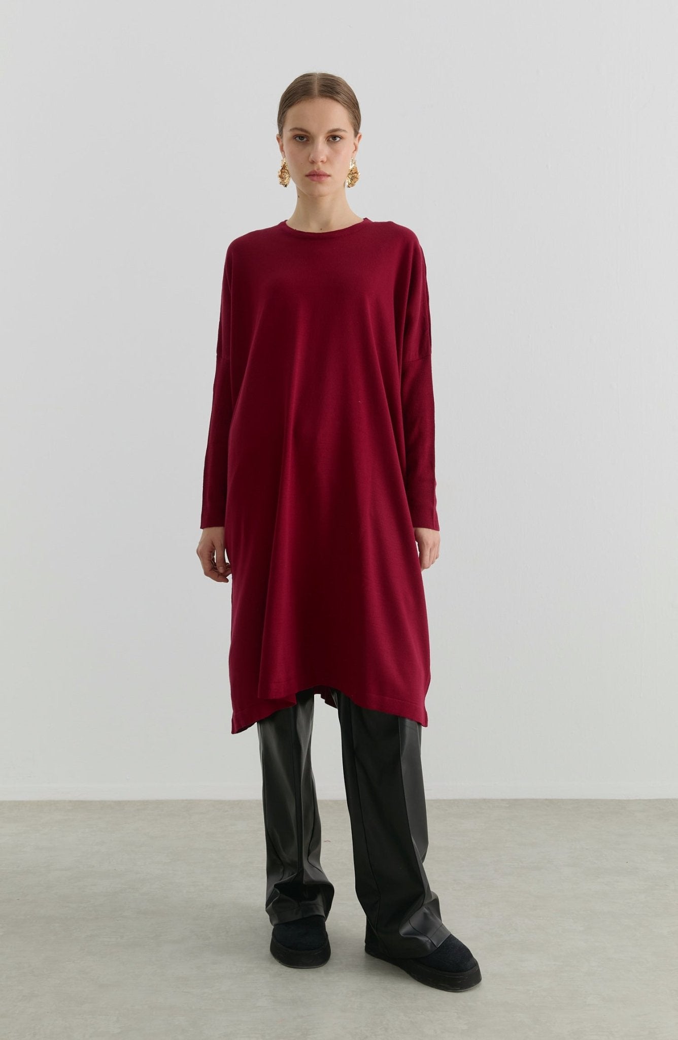 Oversize Maksi Bordo Triko Tunik - Fatma Atasoy