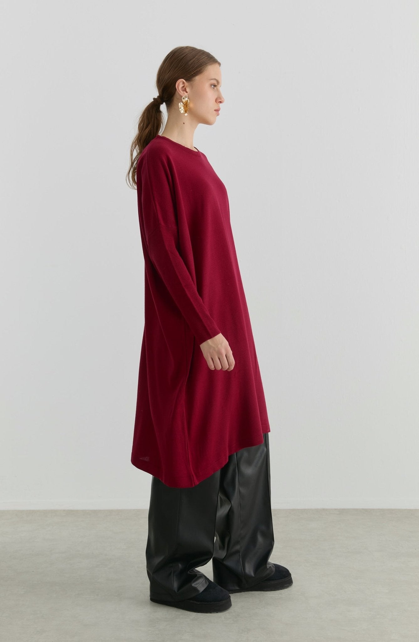 Oversize Maksi Bordo Triko Tunik - Fatma Atasoy