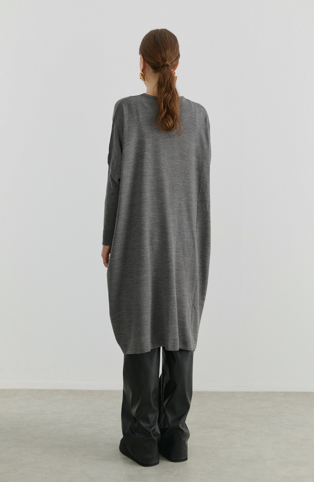 Oversize Maksi Gri Triko Tunik - Fatma Atasoy