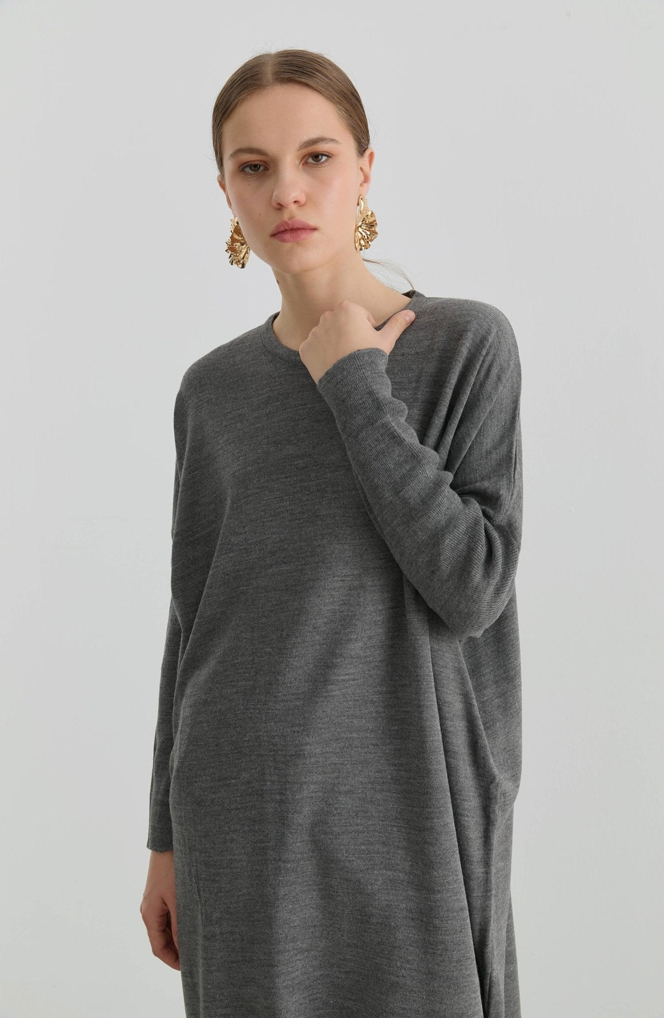 Oversize Maksi Gri Triko Tunik - Fatma Atasoy