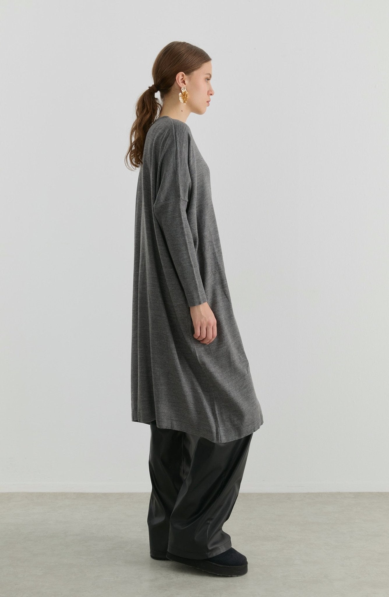 Oversize Maksi Gri Triko Tunik - Fatma Atasoy
