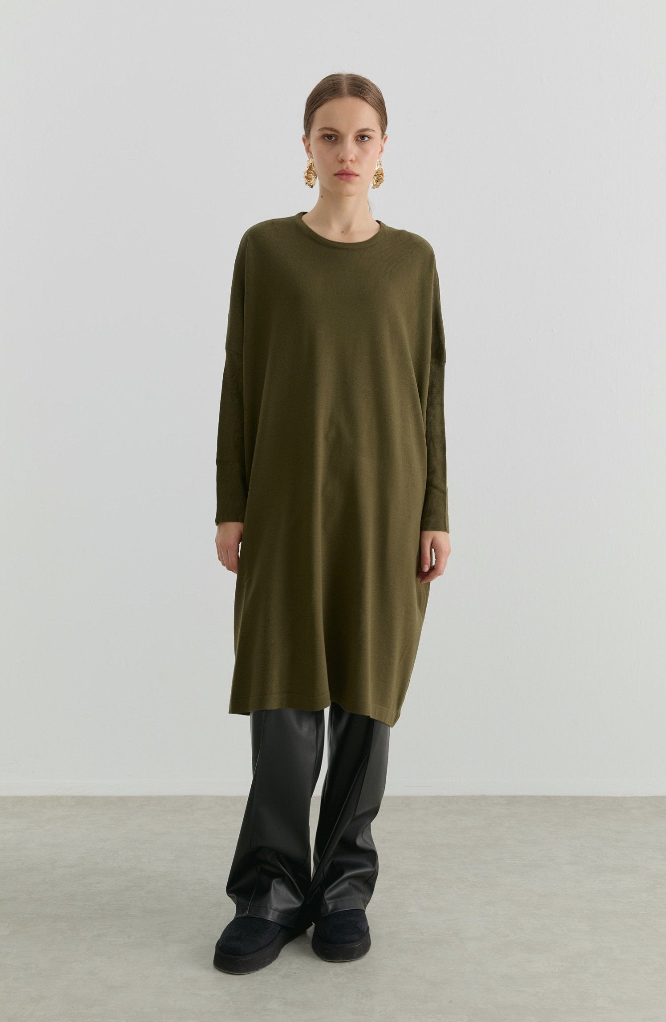 Oversize Maksi Haki Triko Tunik - Fatma Atasoy