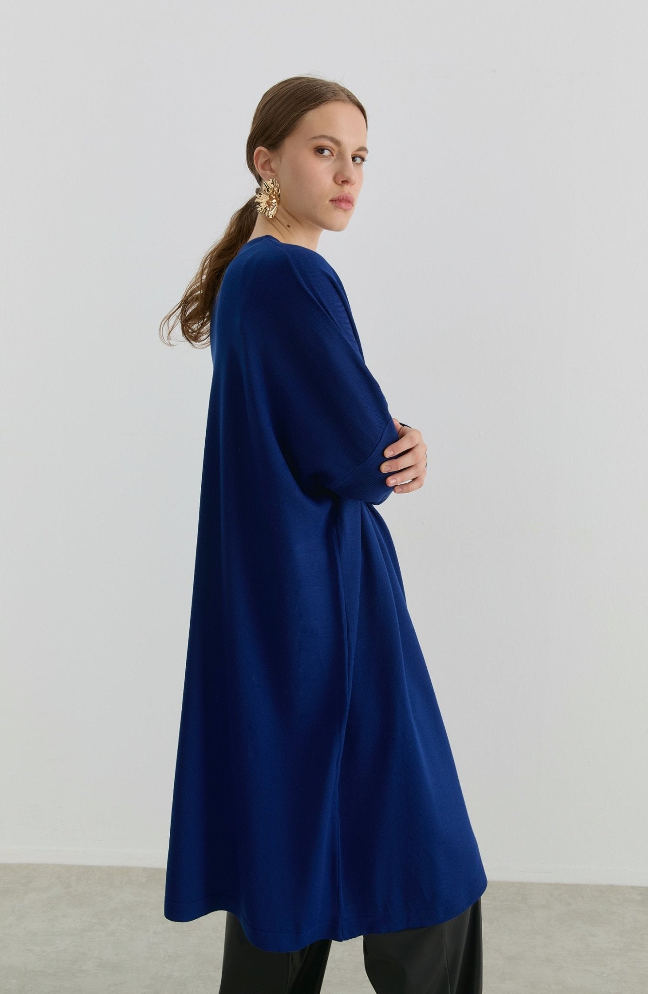 Oversize Maksi İndigo Triko Tunik - Fatma Atasoy