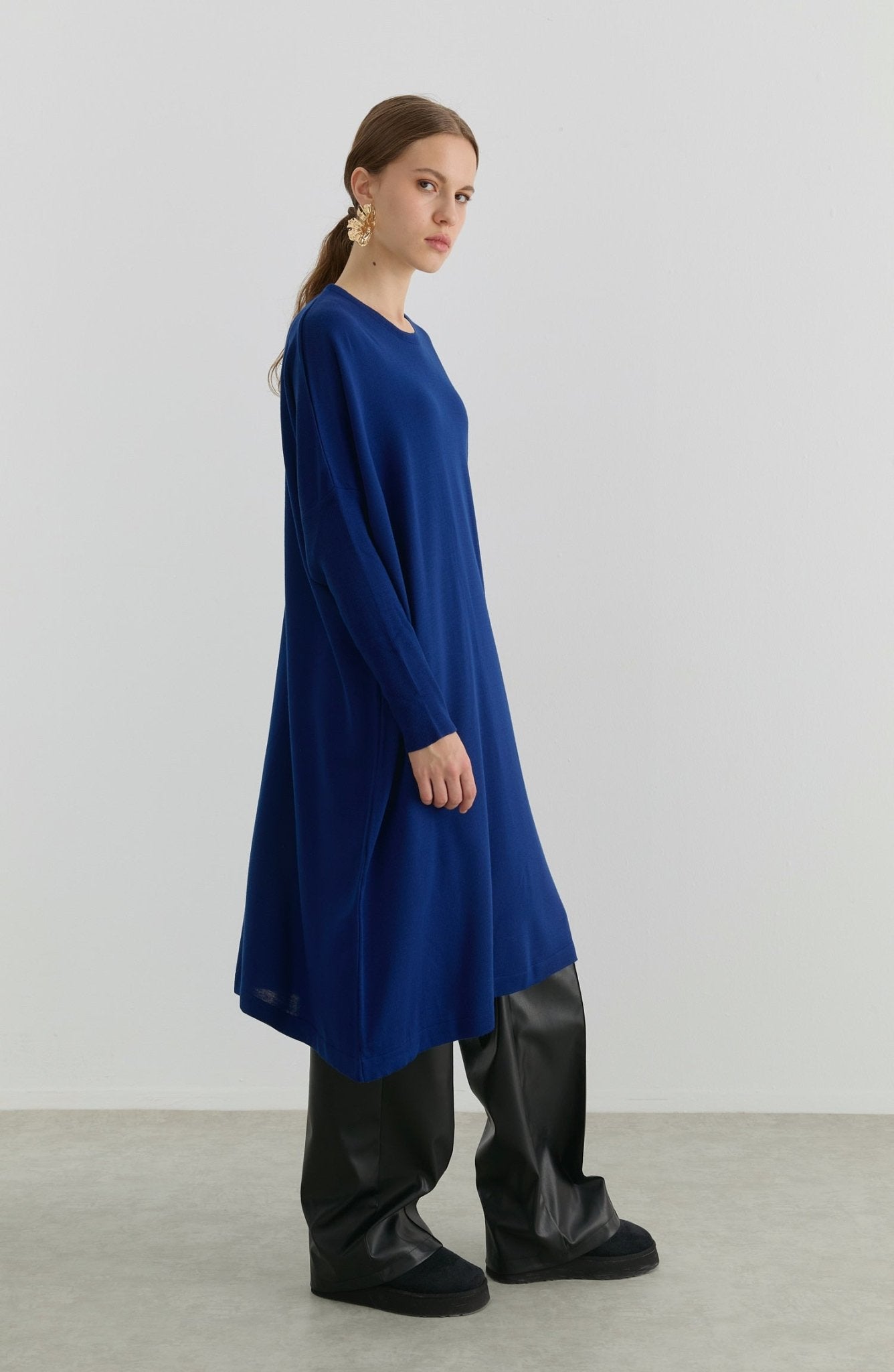 Oversize Maksi İndigo Triko Tunik - Fatma Atasoy