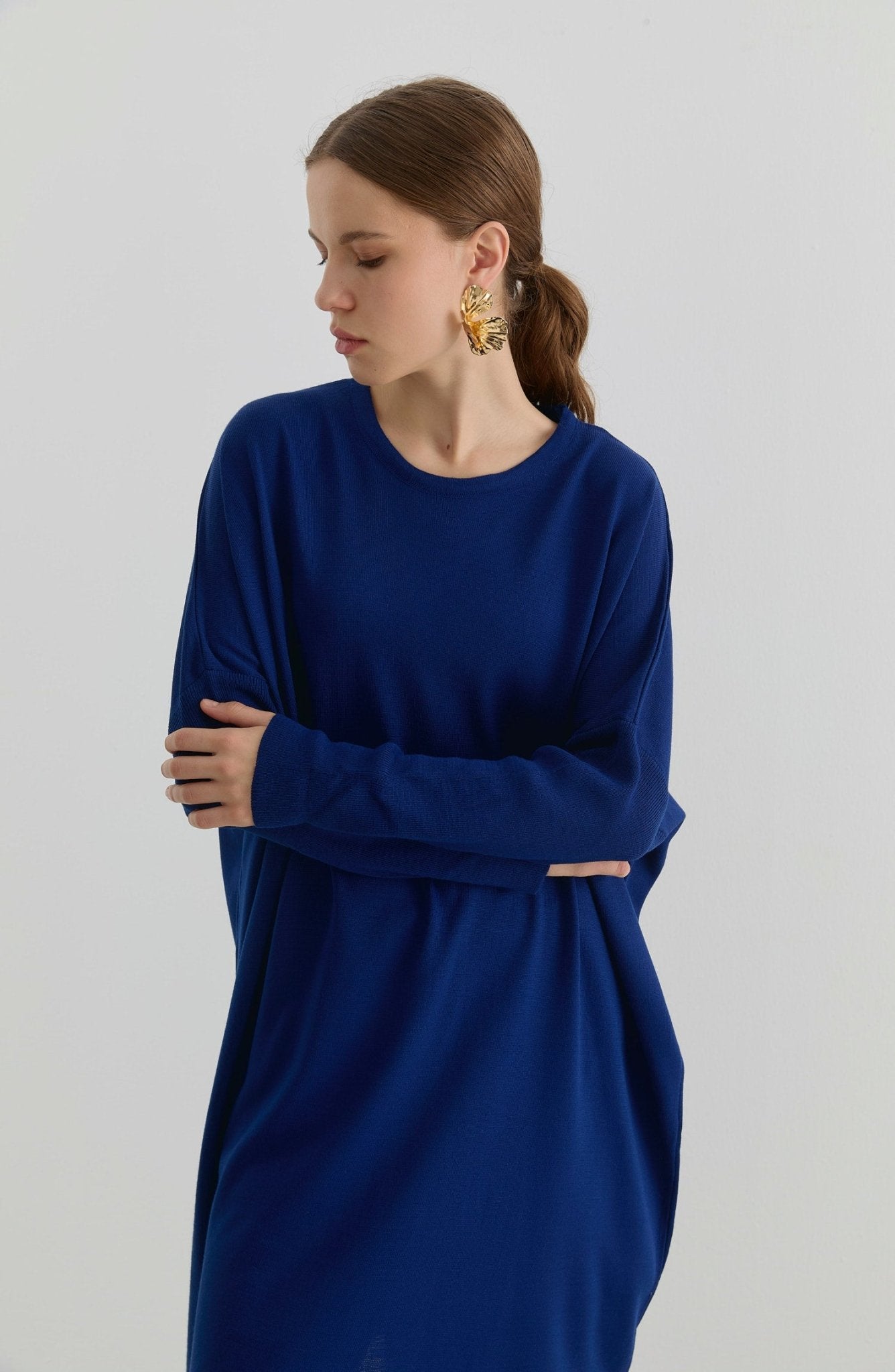 Oversize Maksi İndigo Triko Tunik - Fatma Atasoy