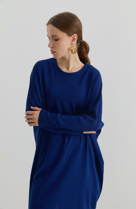 Oversize Maksi İndigo Triko Tunik - Fatma Atasoy