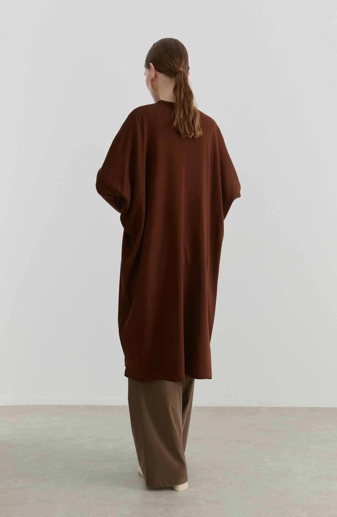 Oversize Maksi Kahverengi Triko Tunik - Fatma Atasoy