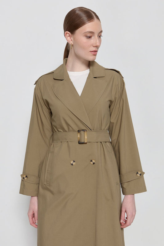 Oversize Maksi Trençkot Haki - Fatma Atasoy