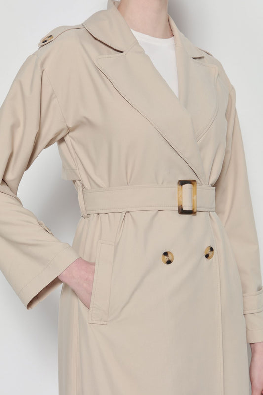 Oversize Maksi Trençkot Taş - Fatma Atasoy