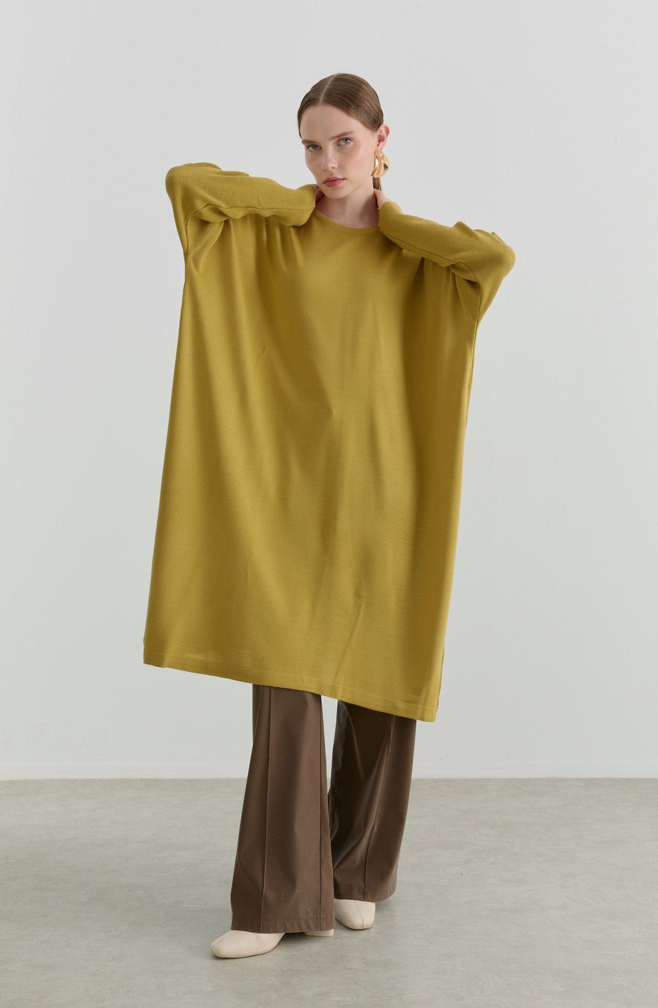 Oversize Maksi Yağ Yeşili Triko Tunik - Fatma Atasoy