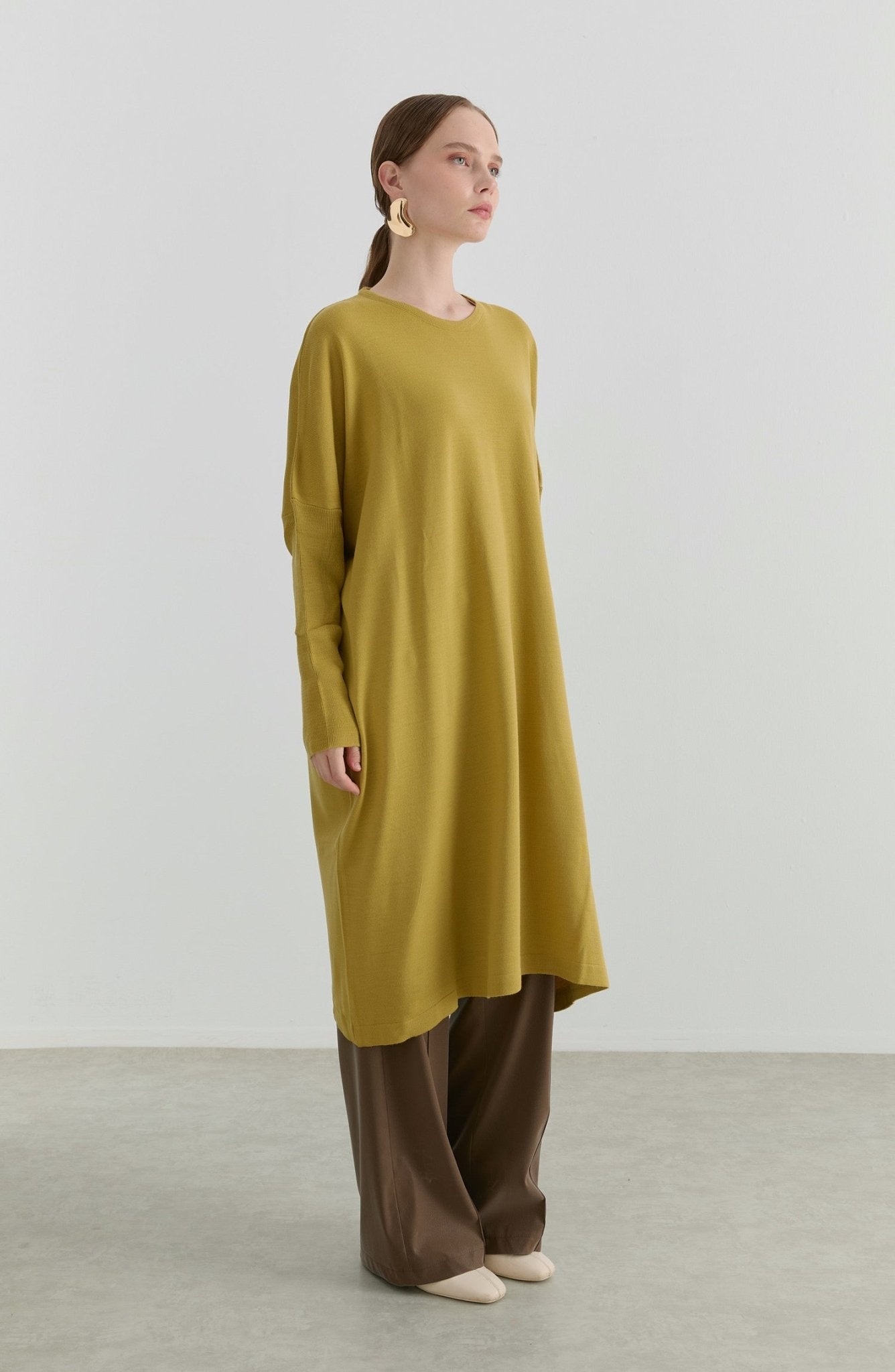 Oversize Maksi Yağ Yeşili Triko Tunik - Fatma Atasoy