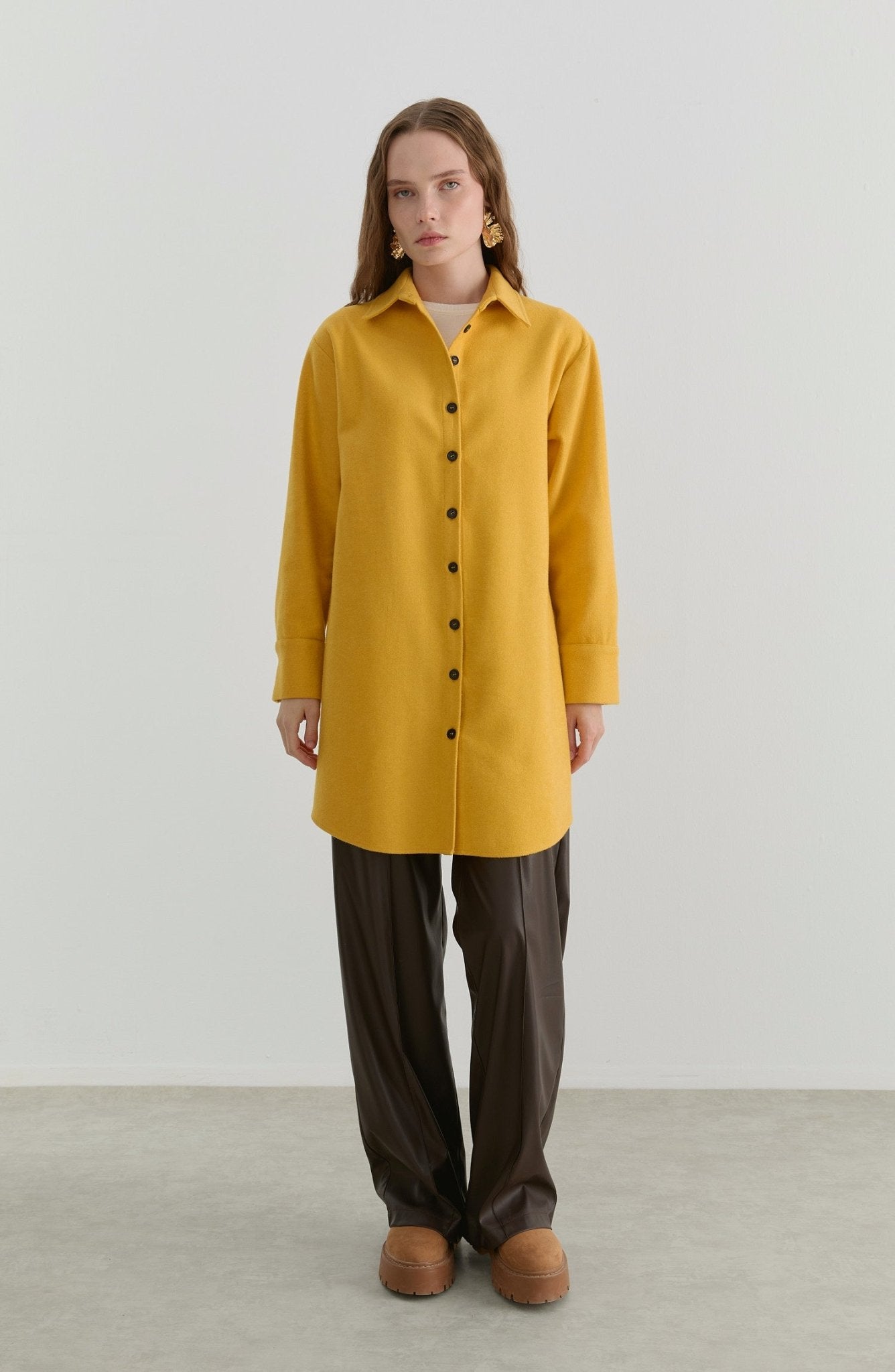 Oversize Sarı Kaşe Gömlek Ceket - Fatma Atasoy