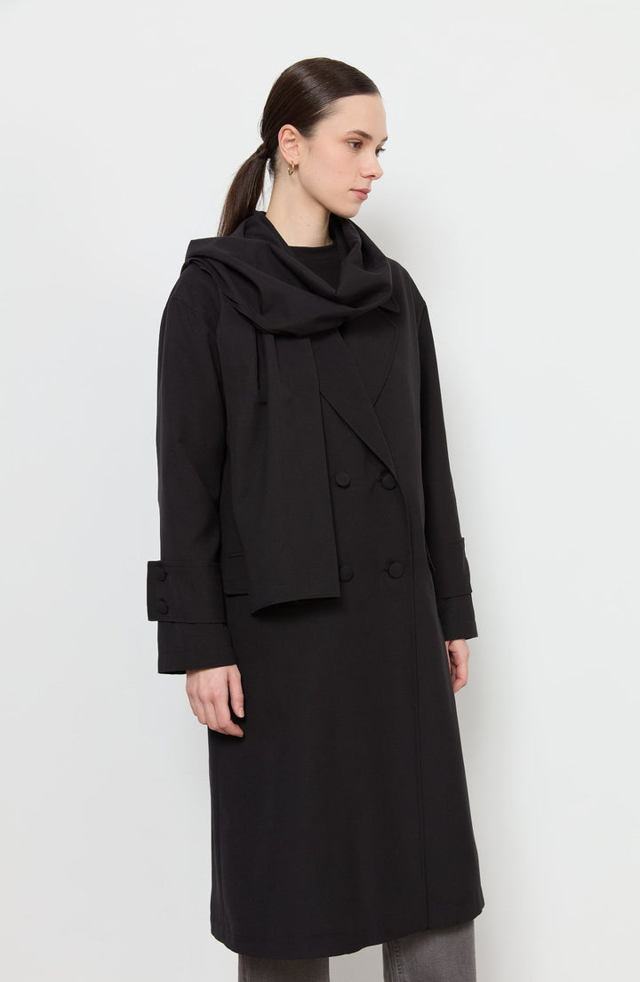 Oversize Siyah Atkılı Trençkot - Fatma Atasoy