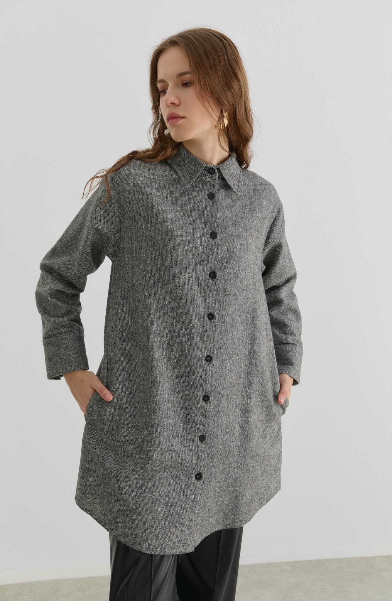 Oversize Siyah Tüvit Gömlek Ceket - Fatma Atasoy