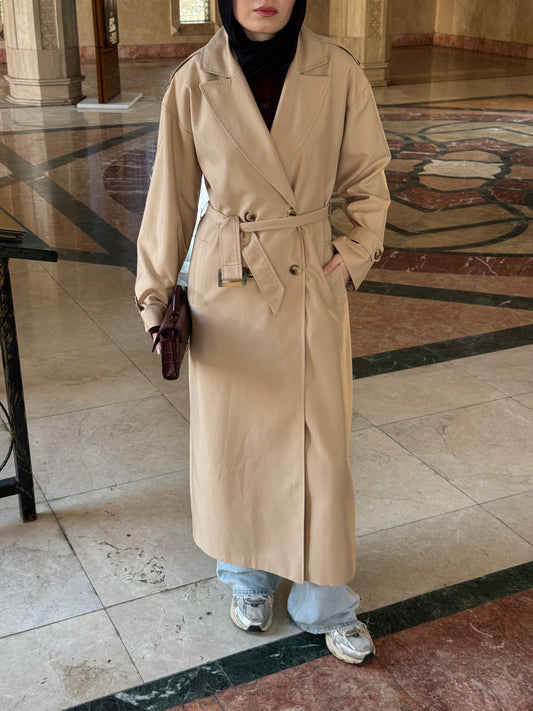 Oversize Sütlü Kahve Maksi Trençkot - Fatma Atasoy