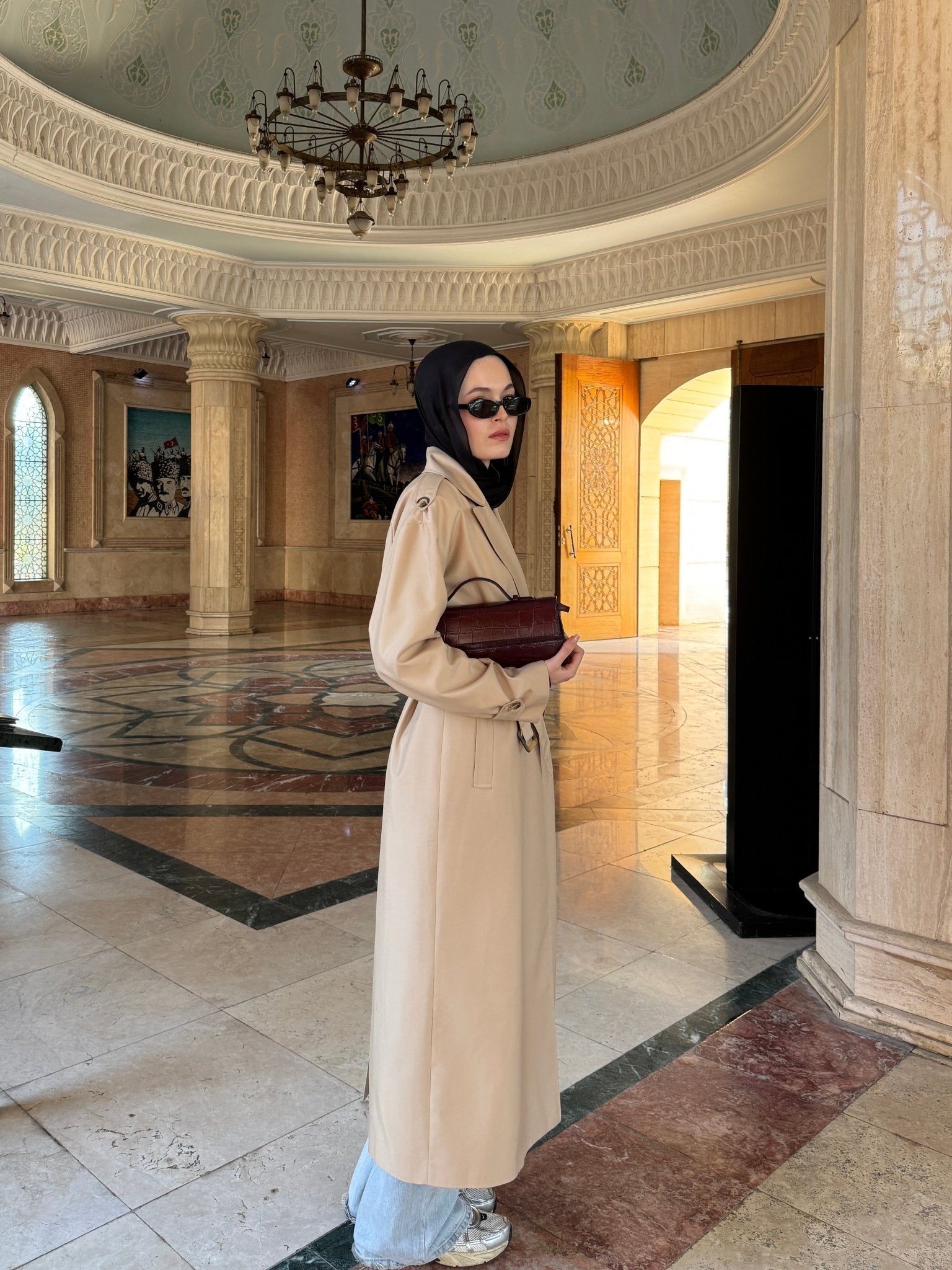 Oversize Sütlü Kahve Maksi Trençkot - Fatma Atasoy