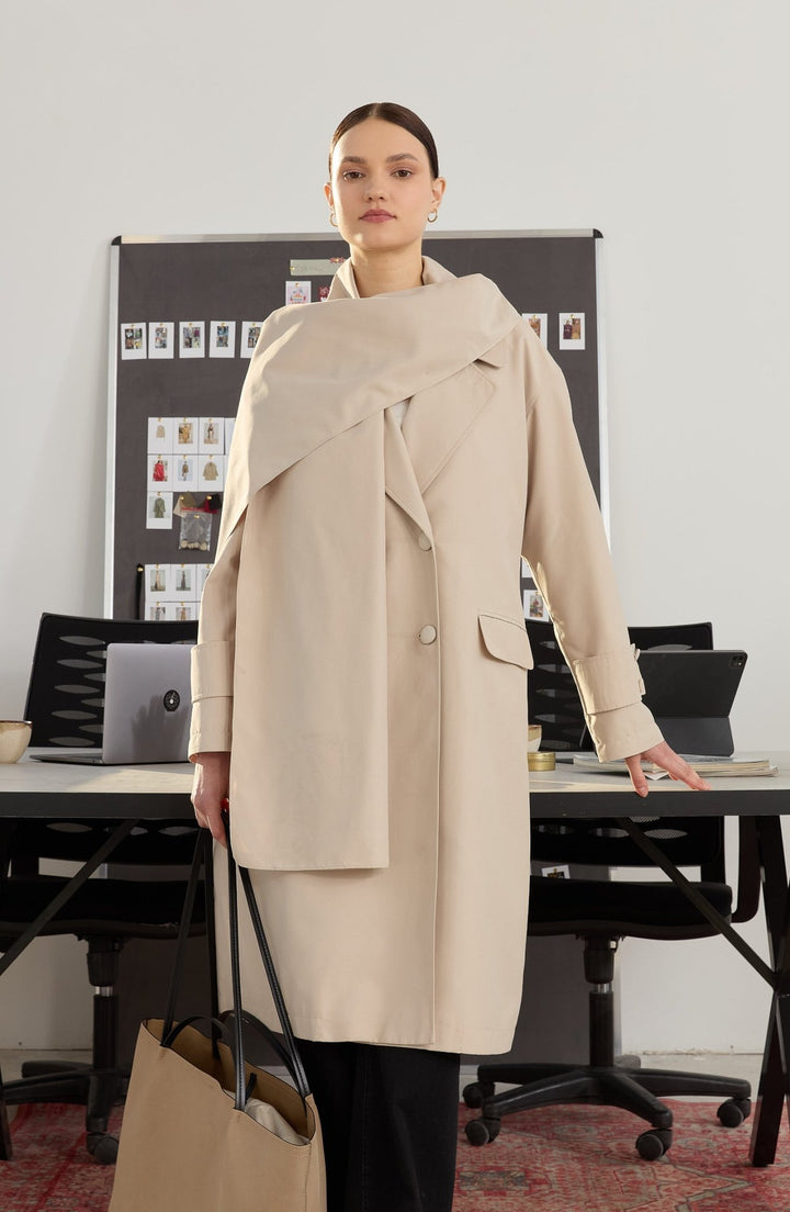 Oversize Taş Atkılı Trençkot - Fatma Atasoy