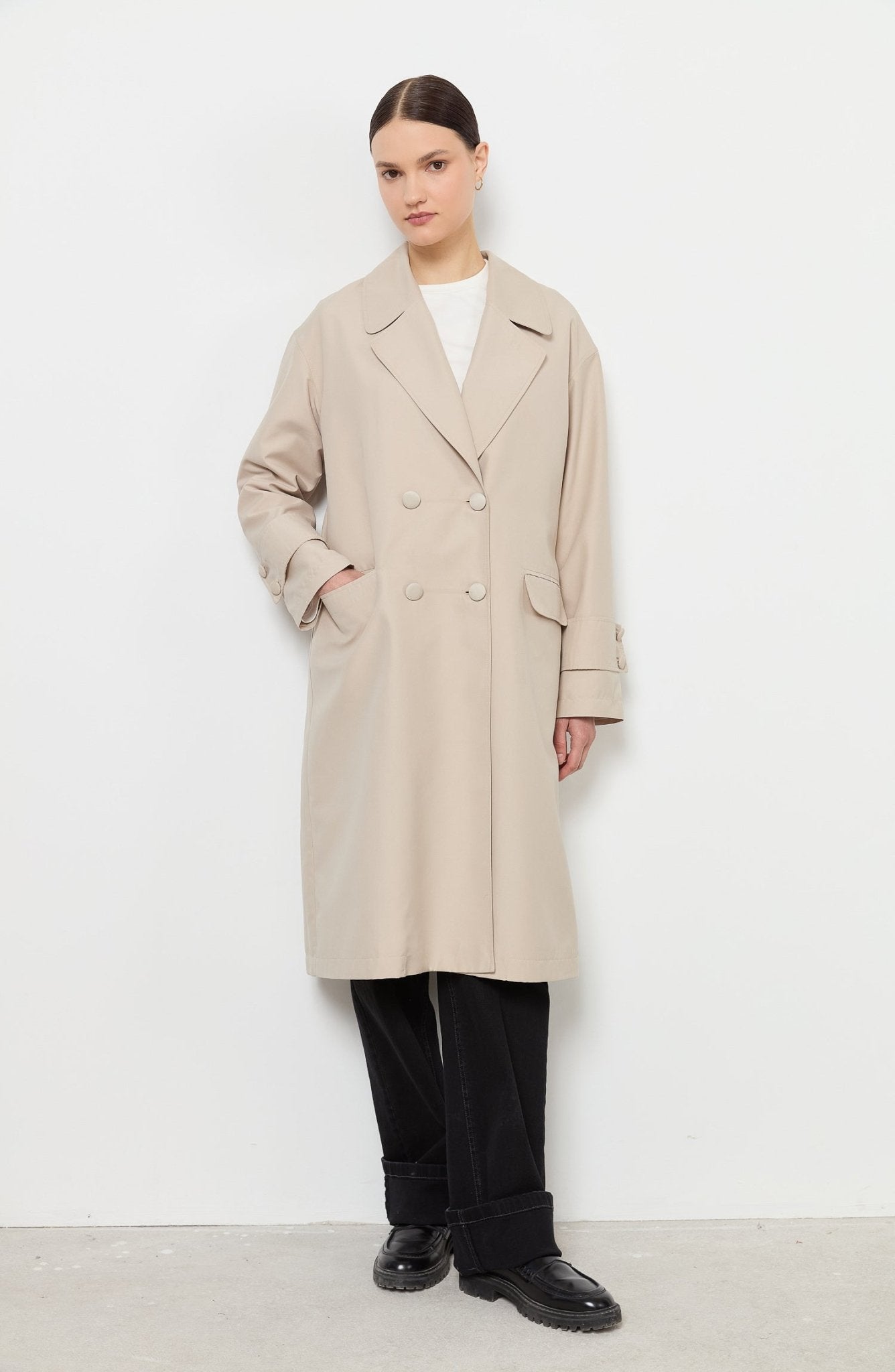 Oversize Taş Atkılı Trençkot - Fatma Atasoy