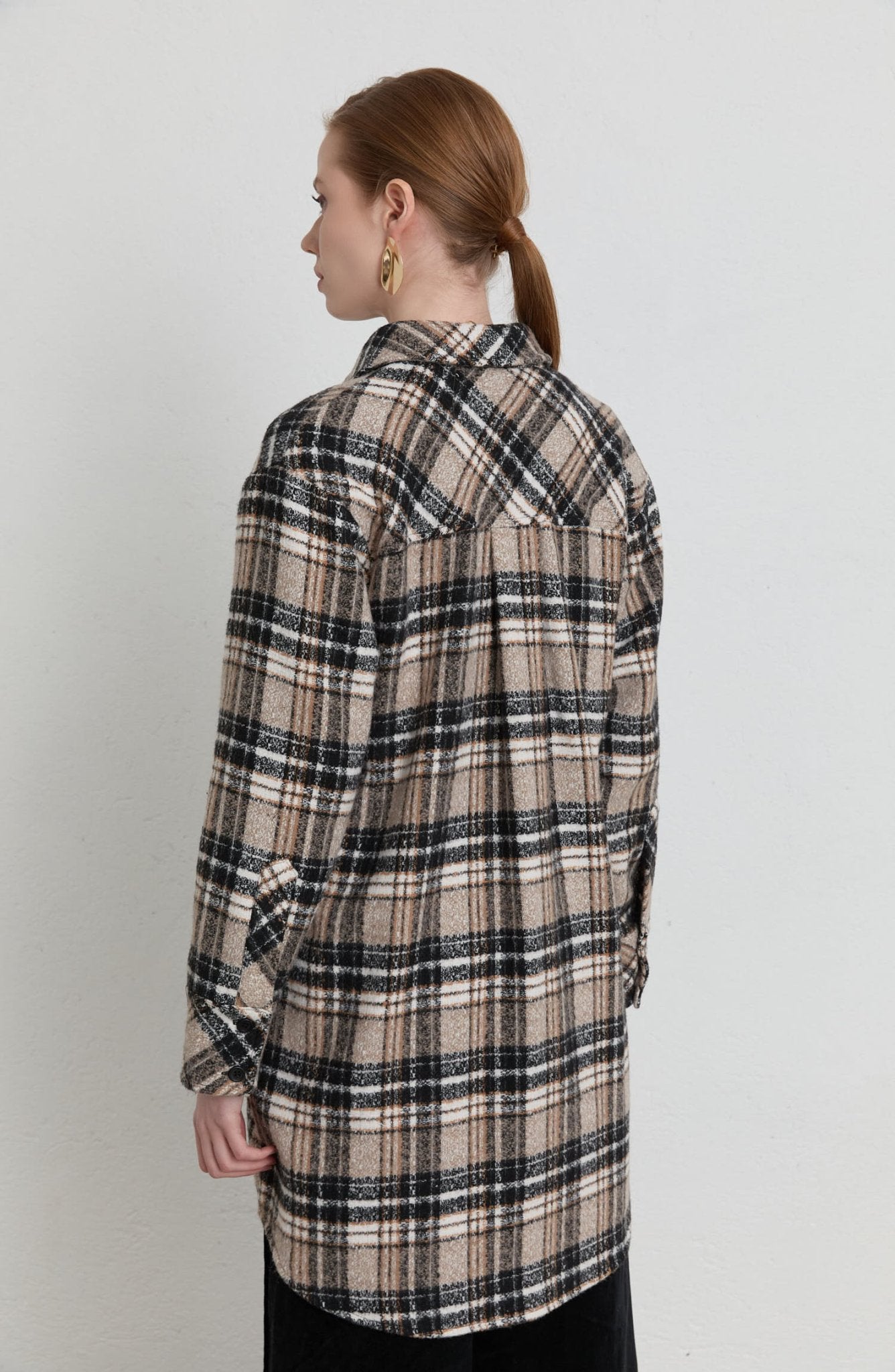 Oversize Taş Ekose Kaşe Gömlek Ceket - Fatma Atasoy