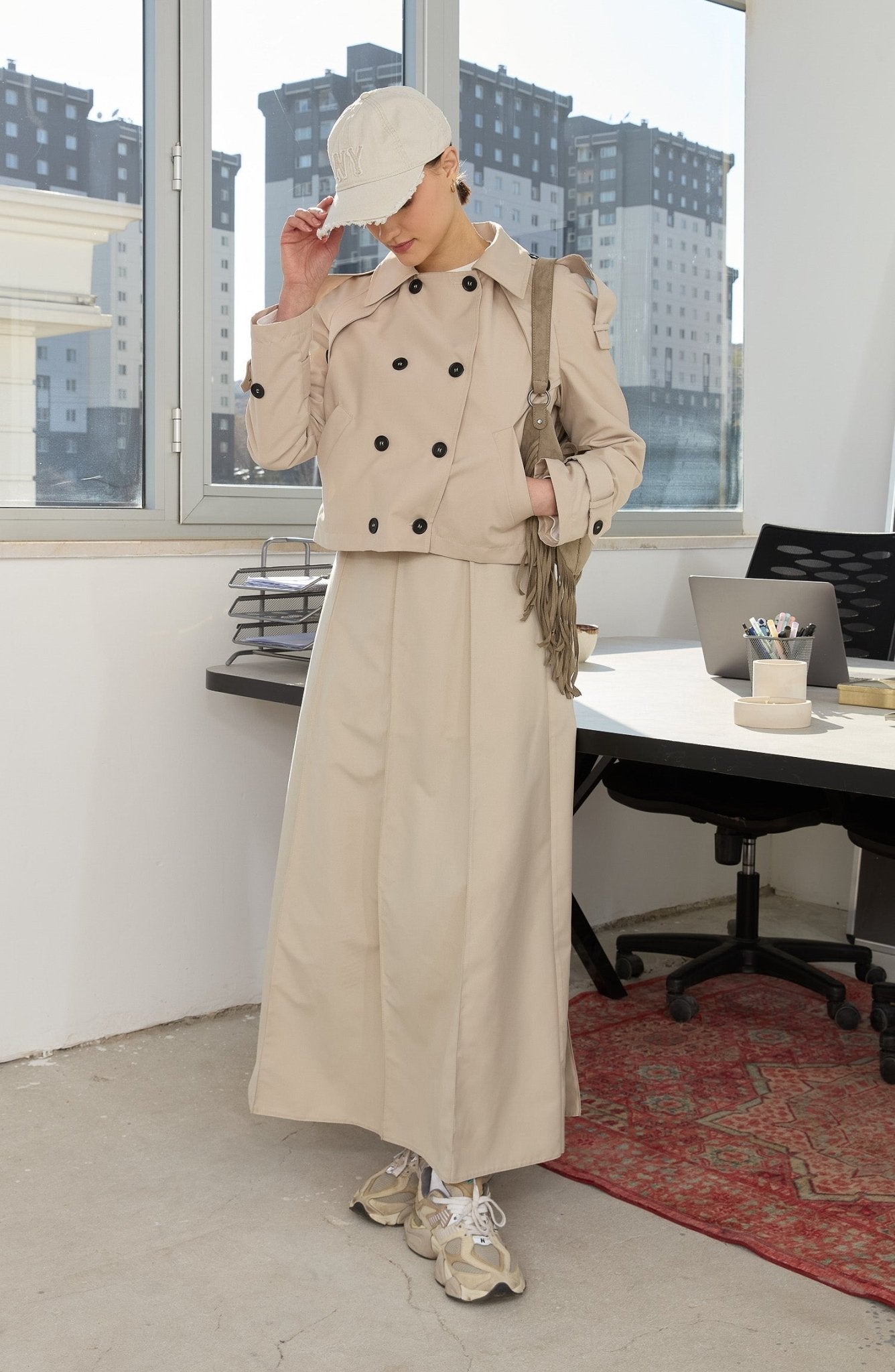 Oversize Taş Kısa Trençkot - Fatma Atasoy
