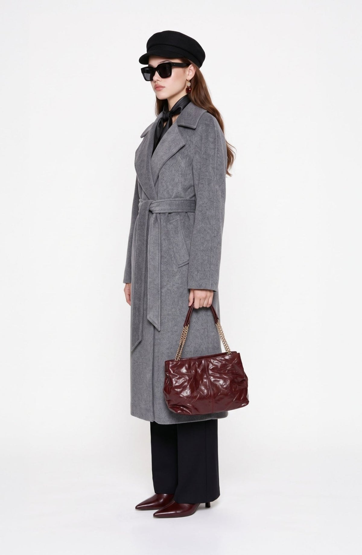 Oversize Tay Tüyü Antrasit Basic Kaban - Fatma Atasoy